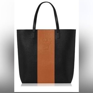Authentic MCM Faux Leather Shopper tote bag purse logo Parfums black tan brown